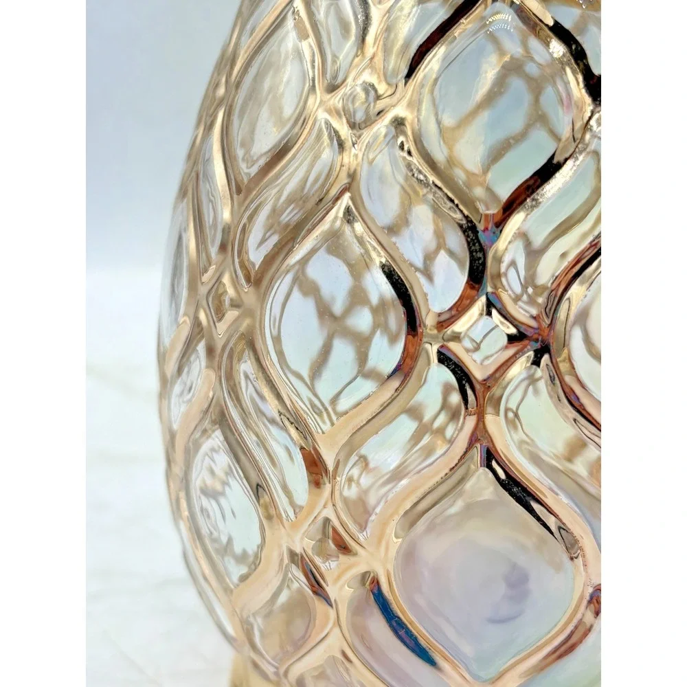 Bath & Body Works Glass Pineapple 3-Wick‎ Candle Holder Pedestal Gold Iridescent